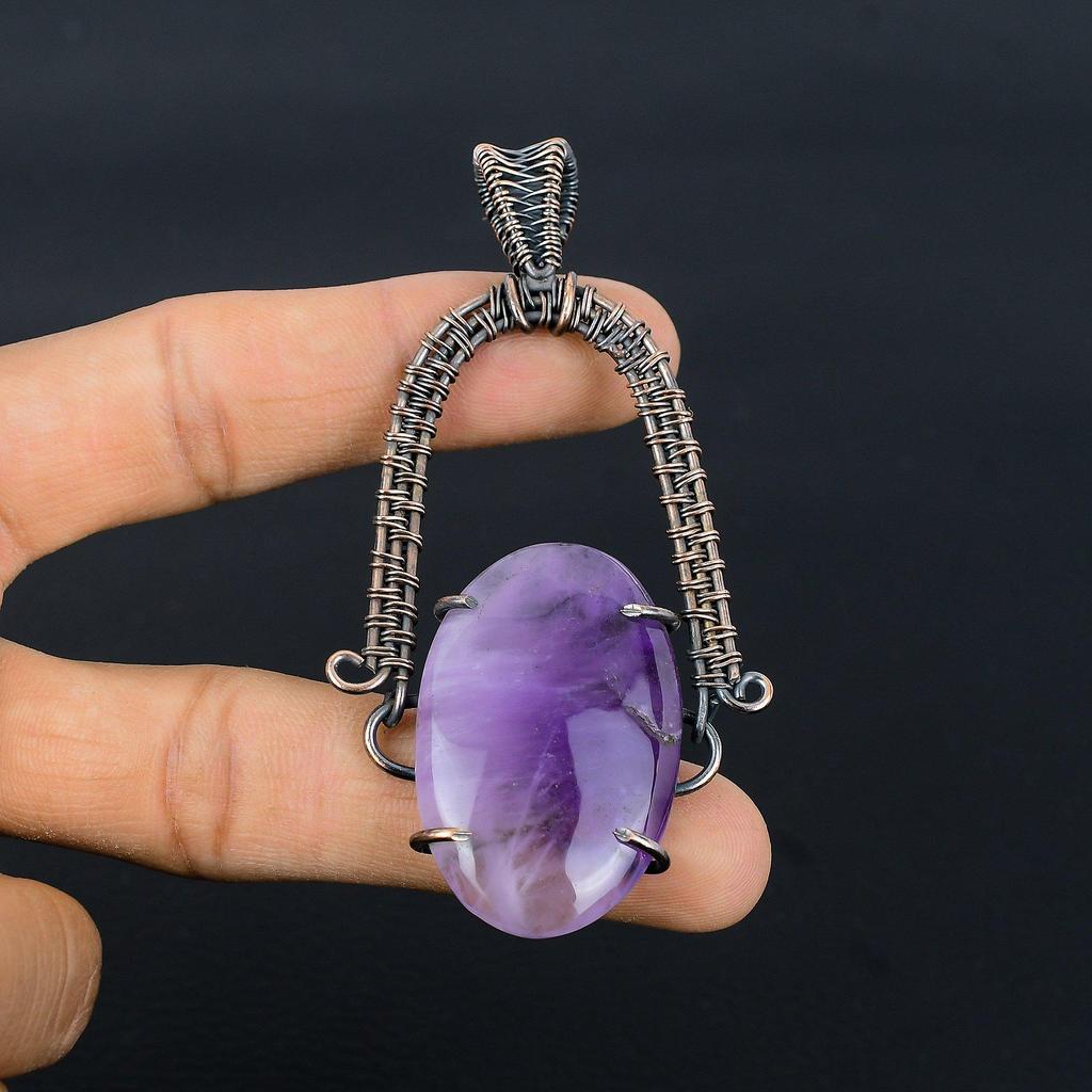 Amethyst Pendant Gemstone Jewelry, 999 Copper Wire Wrapped Pendant, Gift For Women Handmade Pendant