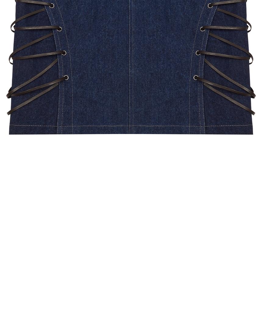 Love Is True Am Lace Up Denim Skirt(Blue)