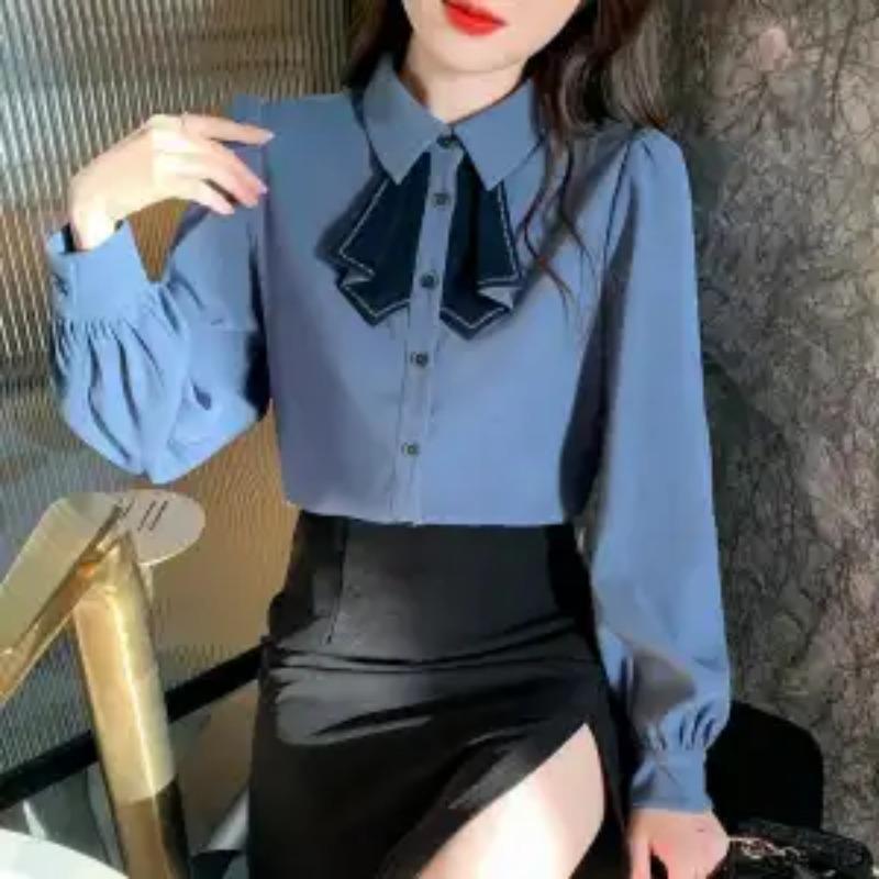 Bow Tie Design Shirt for Women's Spring New Style French Top Fashionable Chic Shirt