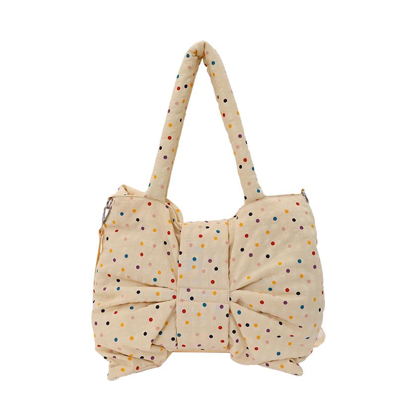 

2026 Summer New Cute Bow Polka Dot Tote Bag, Soft Padded Handbag with Detachable Strap, Kawaii Crossbody Purse for Girls жовтий
