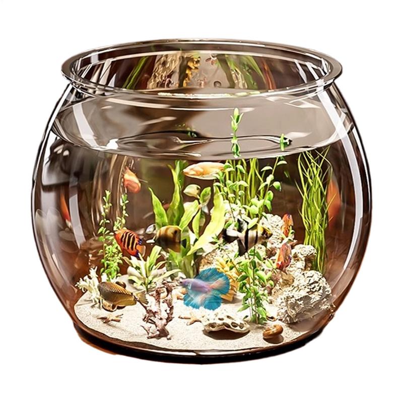 Transparent Round Ornamental Fish Tank Round Fish Tank Clear Guppy Tank Portable Goldfish Small Fish Bowl Home Desk Decor S