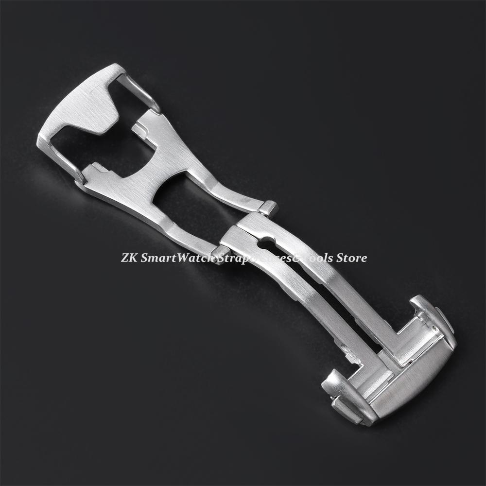 20mm Polished Matte Stainless Steel Watch Buckle for Omega Watch Strap Clasp for Deployment Double Press Folding Button Silver