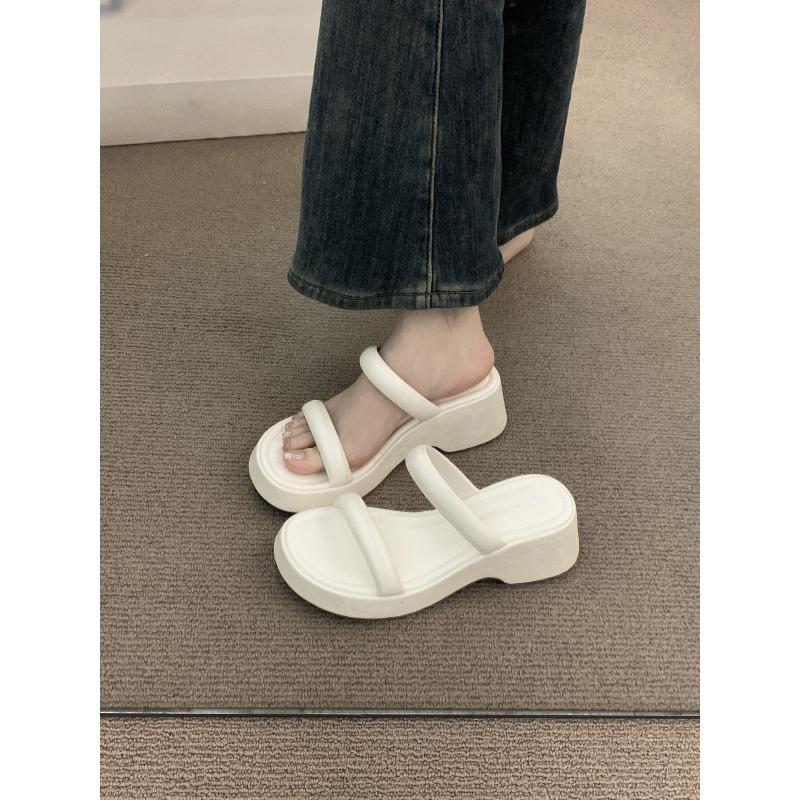

sponge cake thick-soled high-heeled black open-toed sandals for women s summer outer wear wedge heel small inner height increase with skirt cool 35