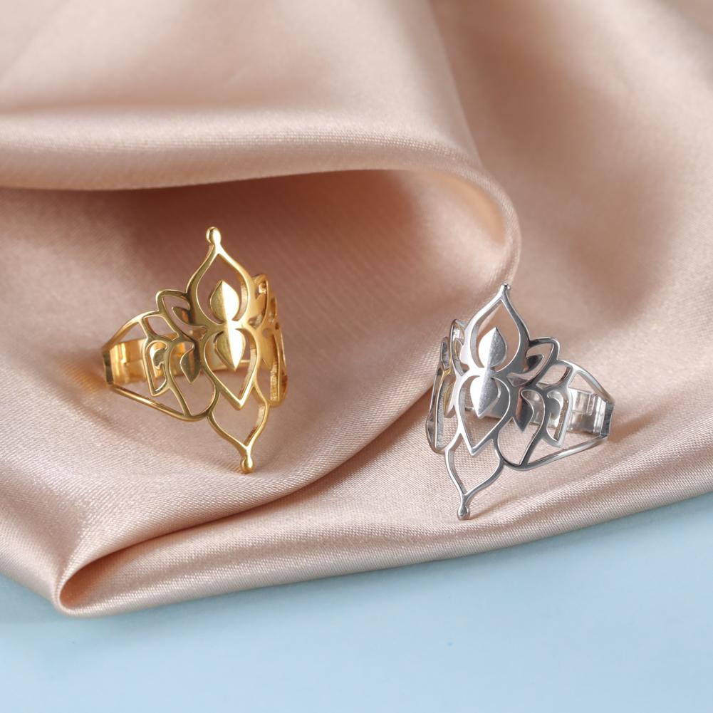Simple Cutout Filigree Flower Rings for Women Stainless Steel Wedding Party Adjustable Vintage Ring Jewelry Gift