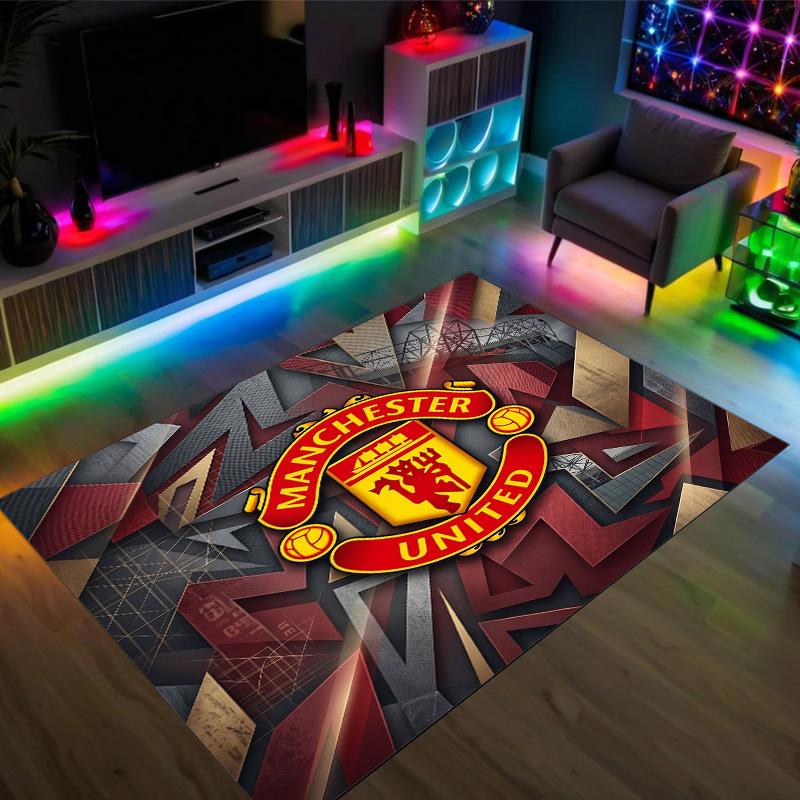 Tappeto in Velluto di Cristallo Design Manchester United Accogliente Non?Tappeto Stampato Antiscivolo per Camera da Letto Soggiorno Ingresso