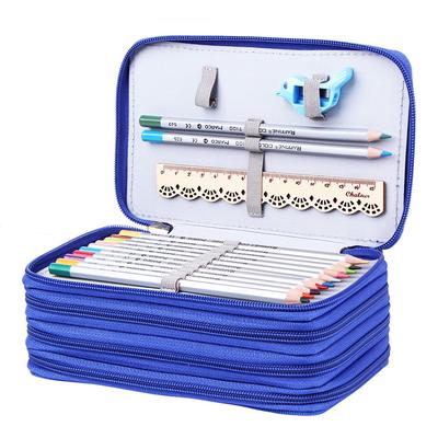 72/52/32 Holes Four Layer Smiley Face Pen Pouch Sketch Paintbrush Color Pencil Case Large Capacity Solid Color Pencil Pouch