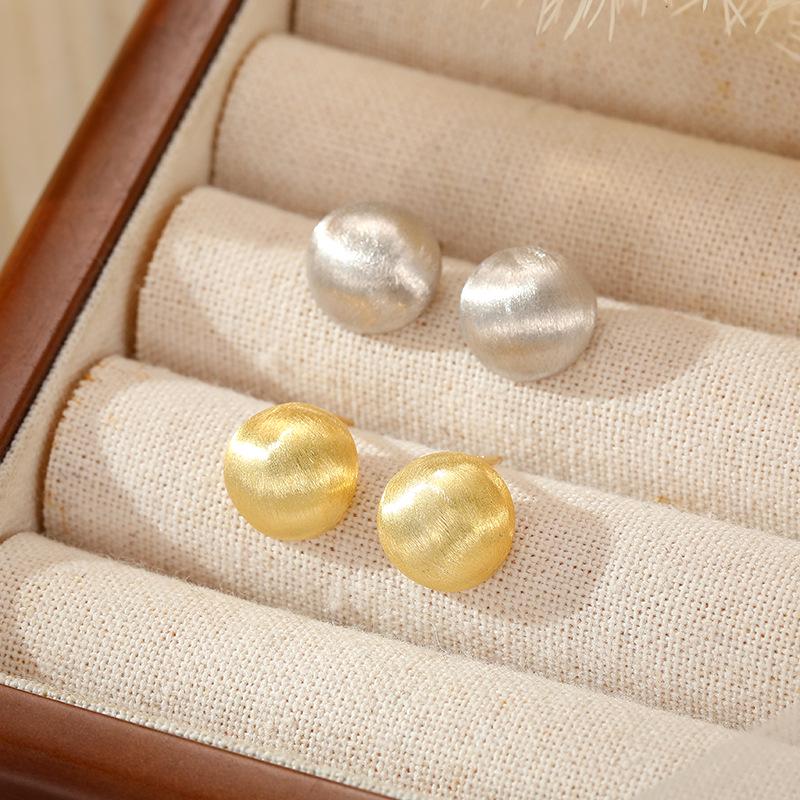 Banyan Tree S925 Silver Retro Frosted Ball Earrings for Women - Autumn/Winter Style