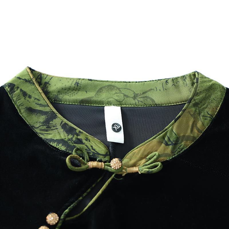 Mother's Wear: New Spring & Autumn 2026 Chinese Style Gold Silk Velvet Qipao Dress for Middle-Aged & Elderly Women