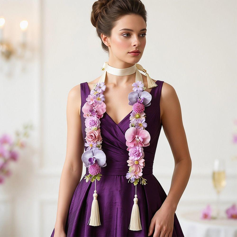 Silk Fabric Floral Shoulder Sash Satin Fabric Artificial Floral Garland Birthday Party