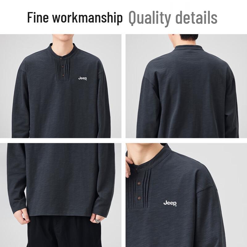 Jeep Men's Henley Collar Long Sleeve Cotton Sweatshirt