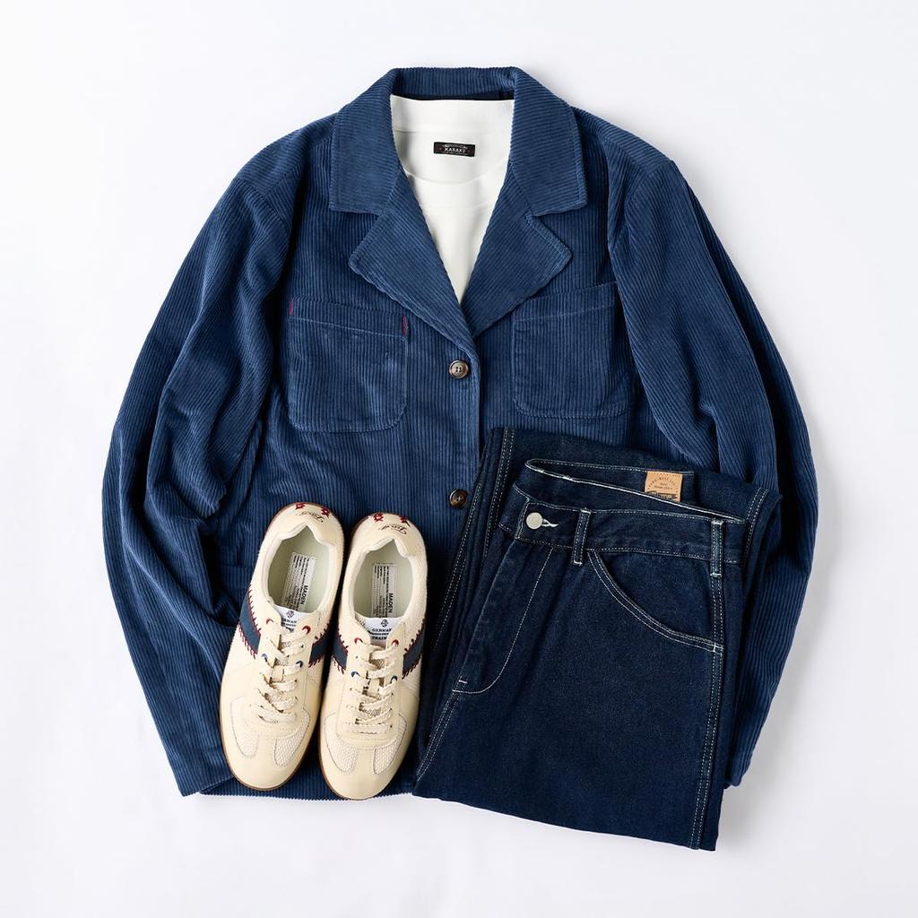 Corduroy Vintage French Work Business Size M [karaku] Indigo-Dyed Jacket, Blazer, Casual, Men's Outerwear, Spring, Autumn, Winter,