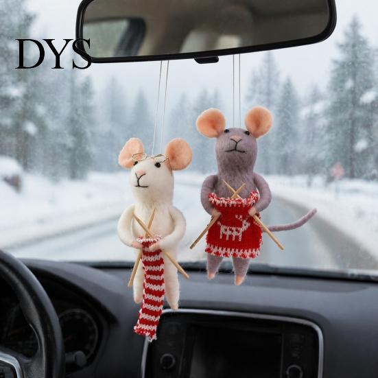 Soft Wool Felt Animal Figurines Christmas Mouse Ornament, Handmade Felted Hanging Decoration, Charming Window Displays Cute Knitting Doll for