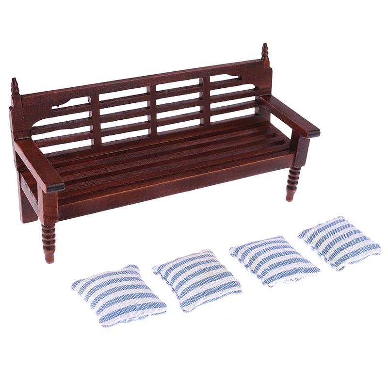 1:12 Dollhouse Miniature Sofa With 4 Pillows Toy Wood Dollhouse Furniture