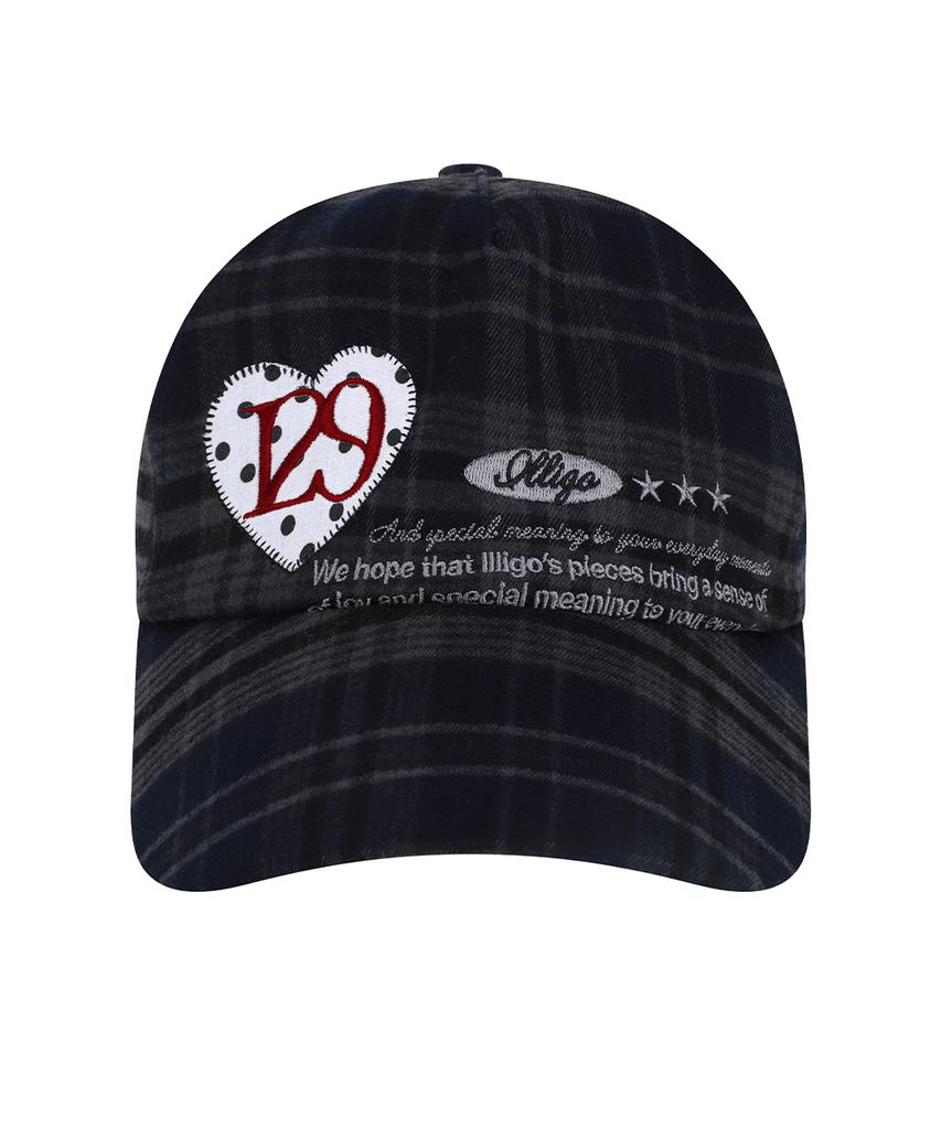 ILLIGO Heart Letter Ball Cap Check Navy