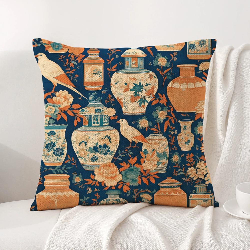 Classic Pattern Cushion Cover Natural Linen Organic Fabric Double-Sided Printing Sofa Home Decor Gift Pillow Cover