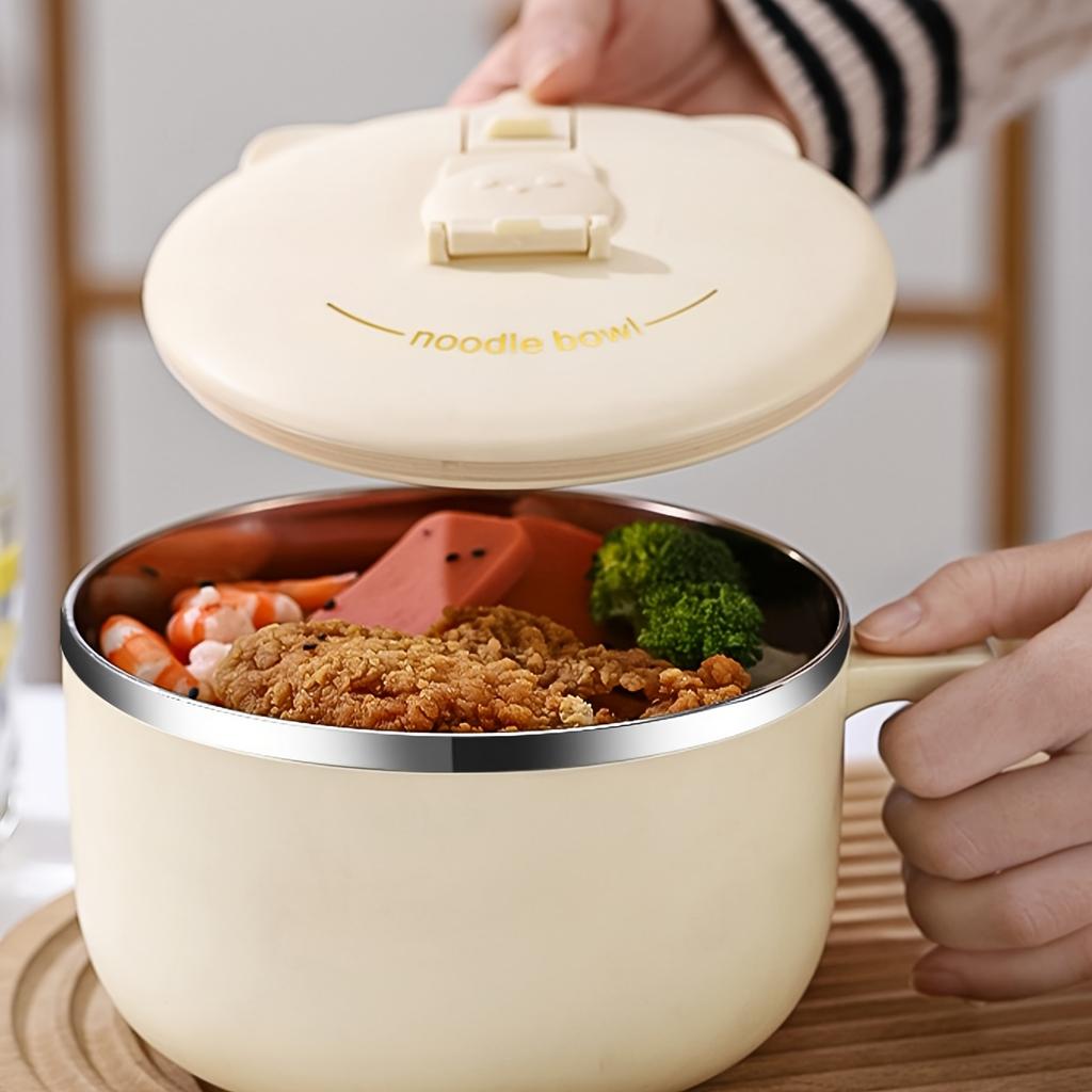 1300ml Stainless Steel Noodle Bowl with Lid Rust Resistant, Round, Ideal for Dorms Restaurants, Perfect for Serving Noodles and Rice