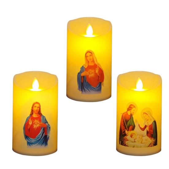 Yousheng LED Christmas Candle Lights Flameless Flickering Prayer Lamp Religious Figure Design Lights for Home Altar Church Decor