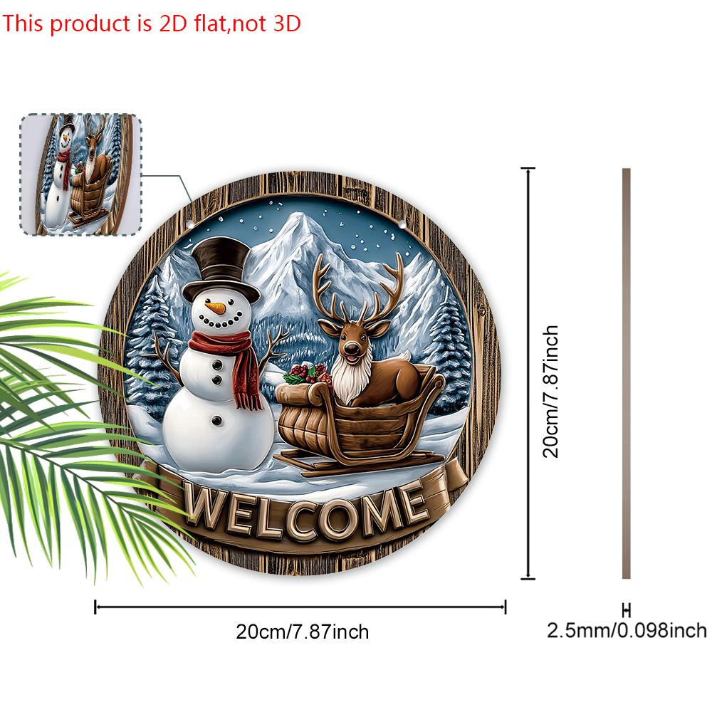 Christmas Wooden Welcome Sign with Snowman & Elk Pattern - Navidad Round Sign for Front Door, Wall Hanging Decor - Ideal Christmas Ornament