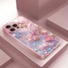 Luxury Butterfly Pearl Pattern Pink Metallic Paint Glass Phone Case For iPhone 11 12 13 14 15 16 17 Pro Max Plus 16E 17Air Cover