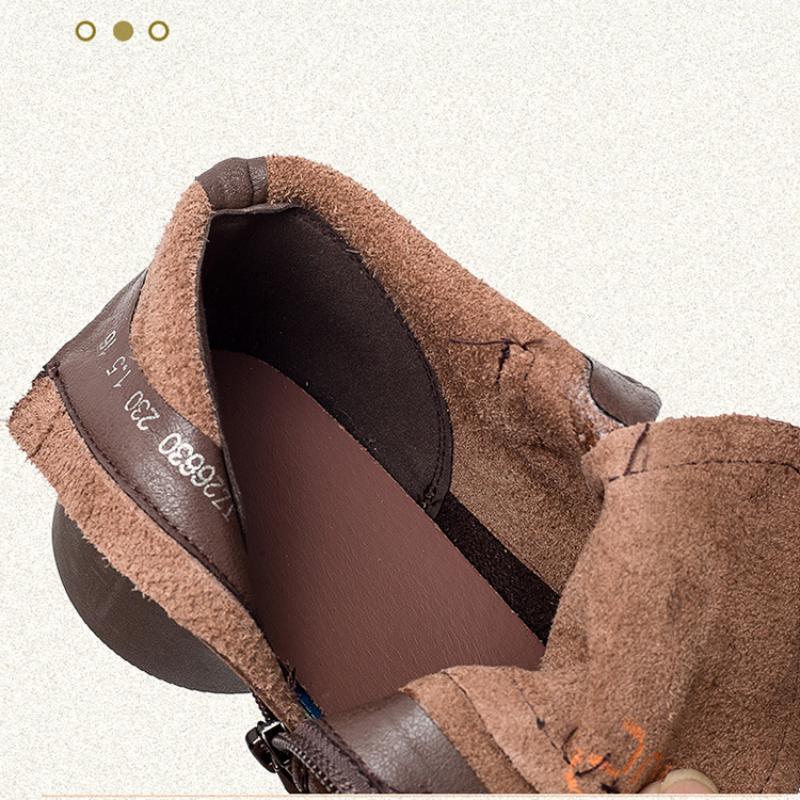 Johnature Retro Solid Color Short Boots Genuine Leather Round Toe Side Zipper Low Heel Casual Women's Shoes