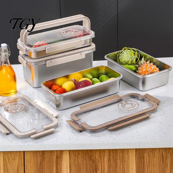 Lunch Container Stainless Steel Crisper Box with Sealing Lid And Handle, Large Capacity Portable Picnic Food Storage Bread Box, for Home