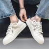 Men's Canvas Shoes New Autumn Low Cut Height Increasing Thick Soled White Shoes Soft Soled Lace Up Casual Shoes Students Black