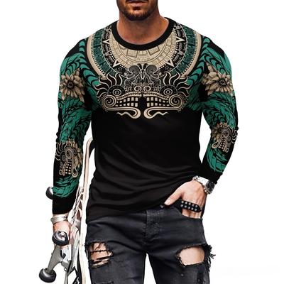 Hauts à Col Rond Imprimés en 3D de Printemps et d'Automne T-shirts à Manches Longues Décontractés et Vintage à la Mode pour Homme