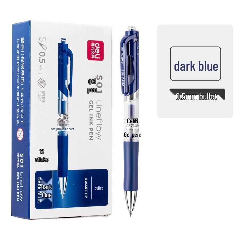 Black/Blue/Red Deli S01 Click Ballpoint Pen - 0.5mm for Students