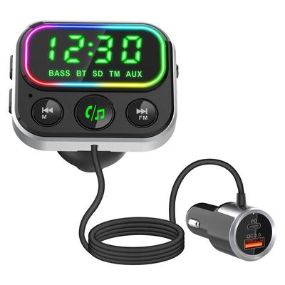 FM Verici, Bluetooth 5.0, Araç İçi FM Verici, Araç Şarj Cihazı, Büyük Ekran LED Ekran, QC3.0