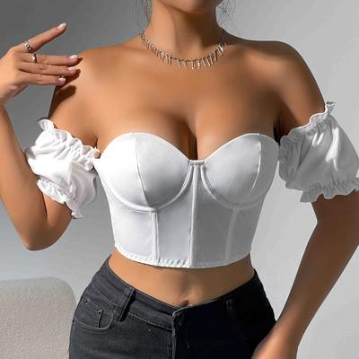 Casual Off Shoulder Neck T Shirt Hort Sleeve Crop Top Women Lotus Leaf Sleeve T-shirt Backless Tank Top Slim Female Crop Top Fashion Tee Shirt Y2k