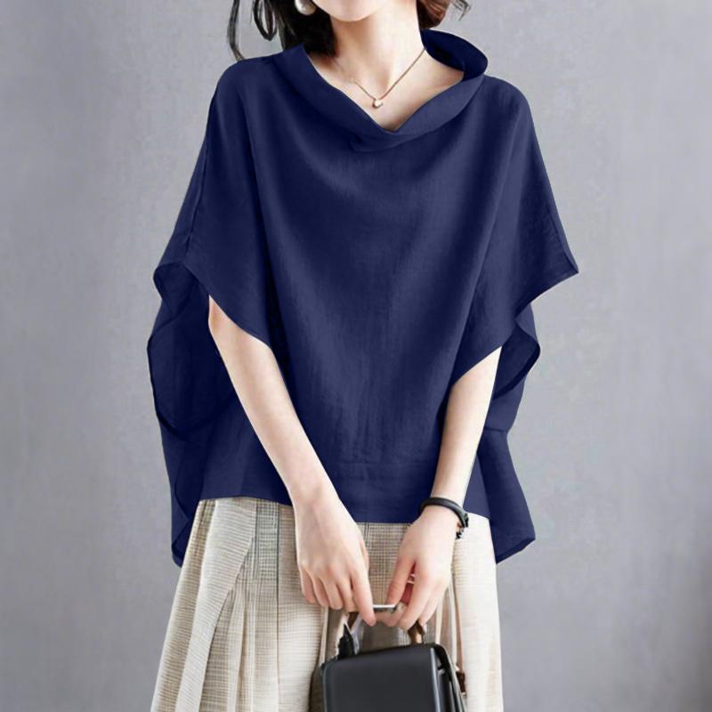 

ZANZEA Женская летняя блузка свободного кроя с воротником-стойкой и рукавами до локтя