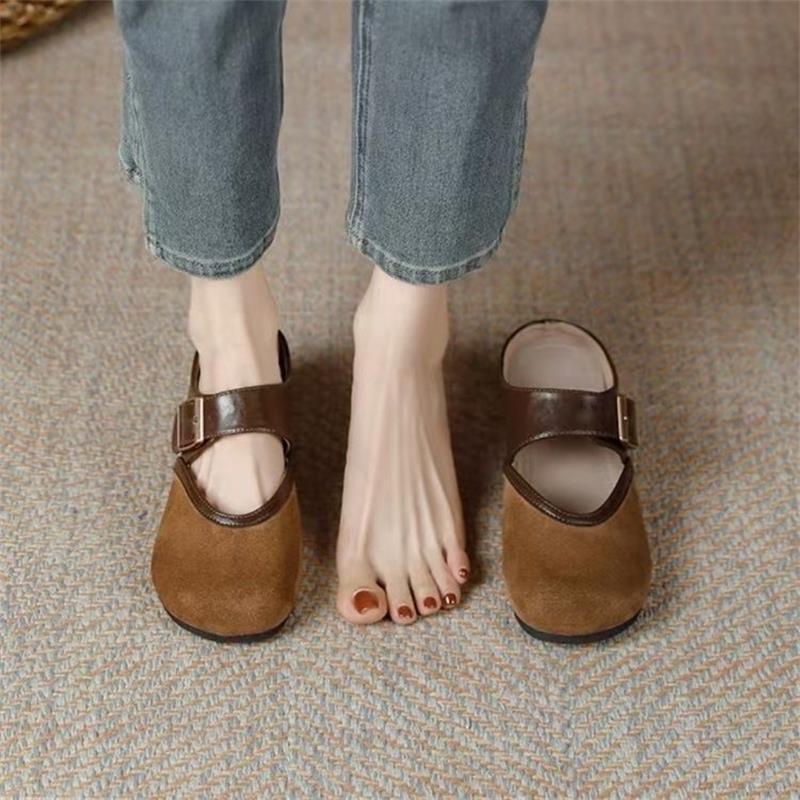 

Retro inner heightening Birkenstocks women s small Mary Jane shoes summer one pedal bag head half drag belt wheel women s shoes 40