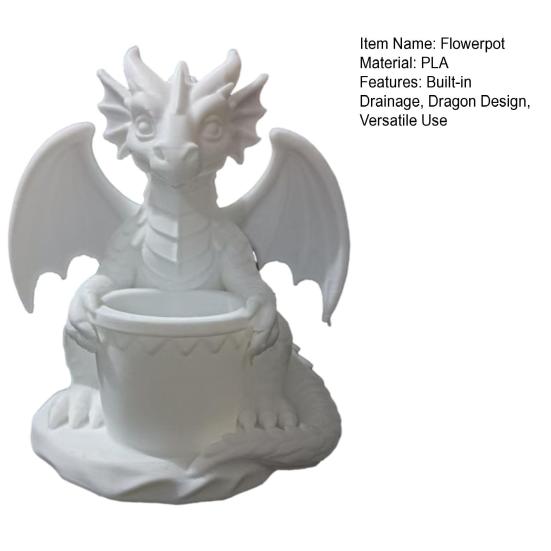 Yousheng Flowerpot with Built-in Drainage Holes, 3D Printed Dragon Shape Pen Holder, Outdoor Flower Pot for Small Green Plants