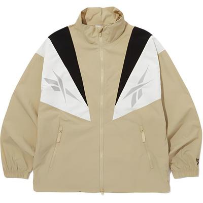 Dvojfarebná vetrovka s blokovým vzorom, stojačikom, pohodlná, priedušná, na zips po celej dĺžke, unisex bunda, béžová REJU4EJ39I2