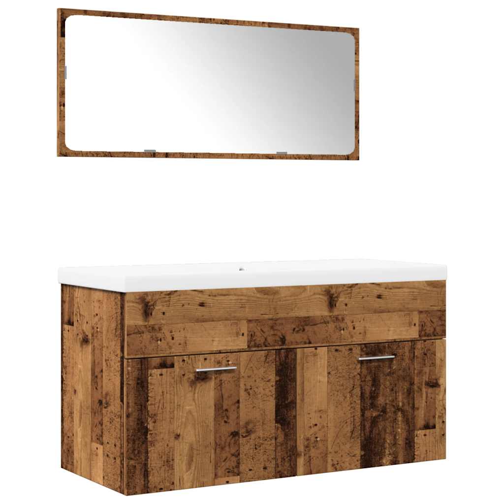 3 Piece Bathroom Furniture Set Rustic Wood Look Particleboard