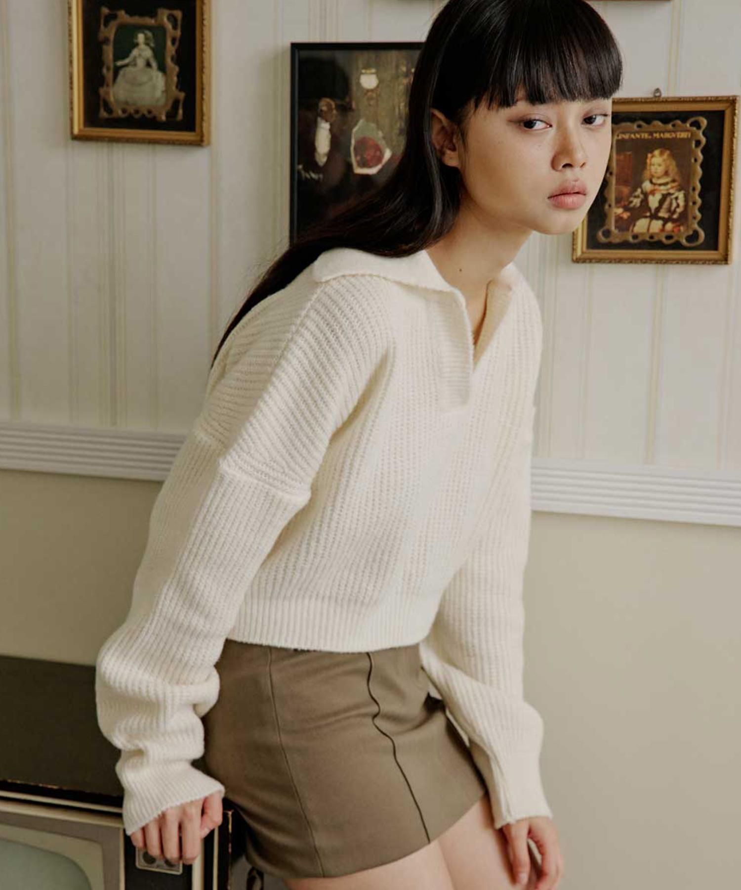 Top Girl Overfit Collar Knit Top_T326Tp125 Ivory/Free