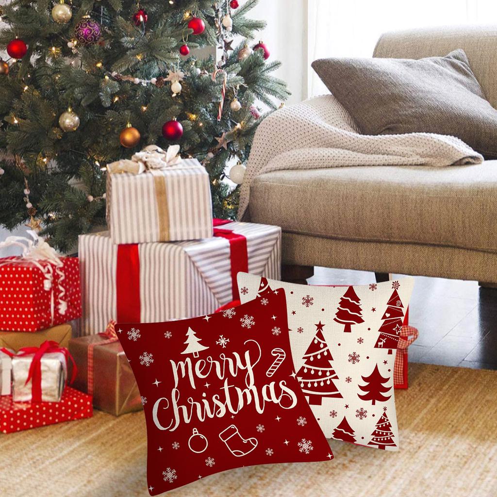 4Pcs Christmas Vintage Pillowcase Square Decorative Cushion Covers with Invisible Zipper Sofa Waist Cushion Cover 45*45cm
