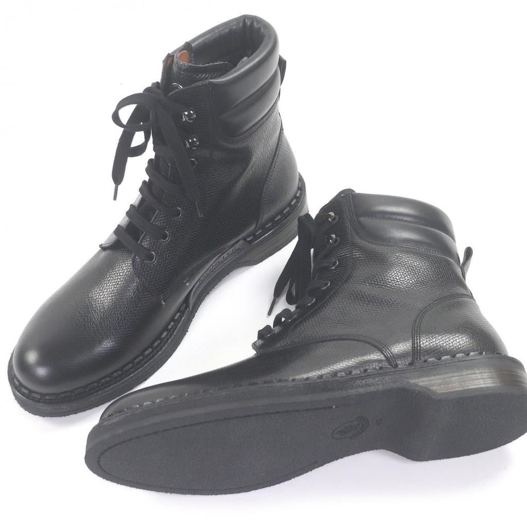 Pristine MONCLER Ankle boots Metal logo lace-up black leather mens 43 Used