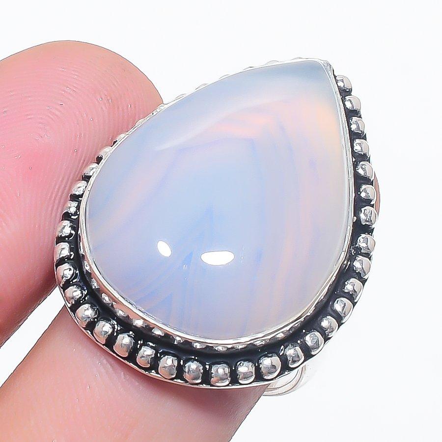 

Натуральный аквахалцедон драгоценный камень 925 стерлинговое серебро ювелирное кольцо размер 8 C1q38