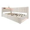 Letto imbottito 90x200 cm con contenitore, illuminazione a LED sulla testiera e sulla pediera, USB e Type-C, box letto idraulico, rete a doghe, letto singolo, beige