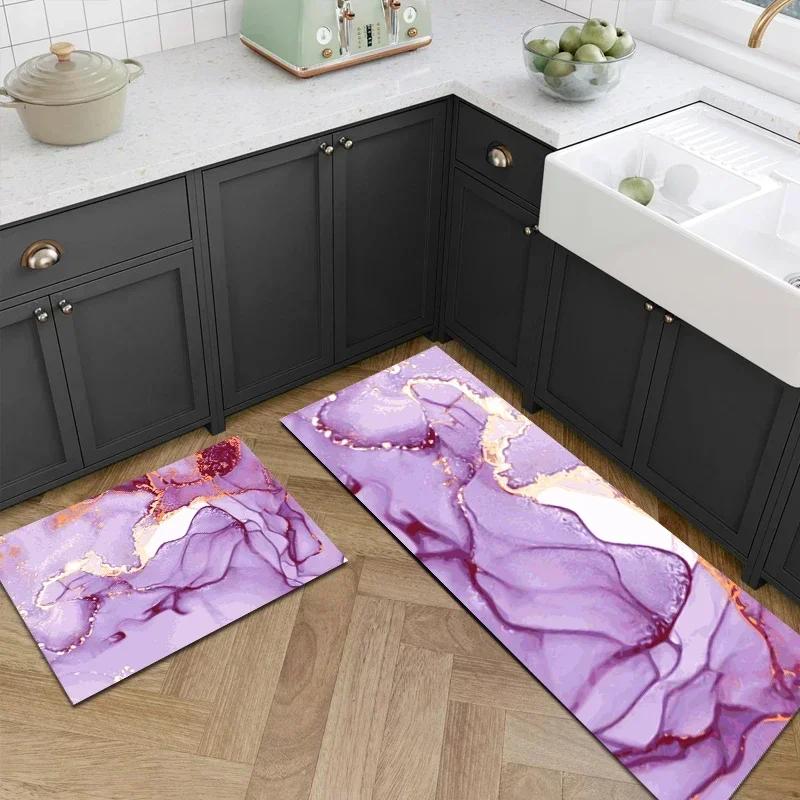 Kitchen Carpet Waterproof PVC Floor Mat Marble Pattern Leather Mats Modern Rug Anti-Slip Long Strip Area Rug Home Decor Rugs