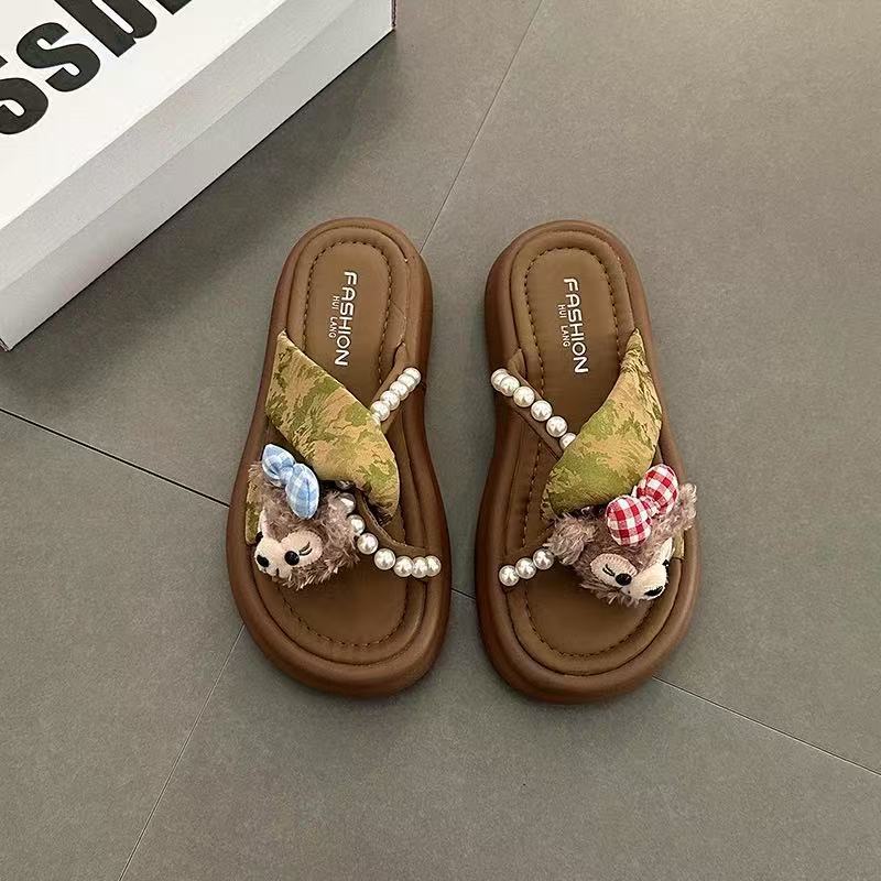 

Cool slippers women s outer wear summer new fashion flower thick-bottomed beach one-word slippers women 40 зелёный