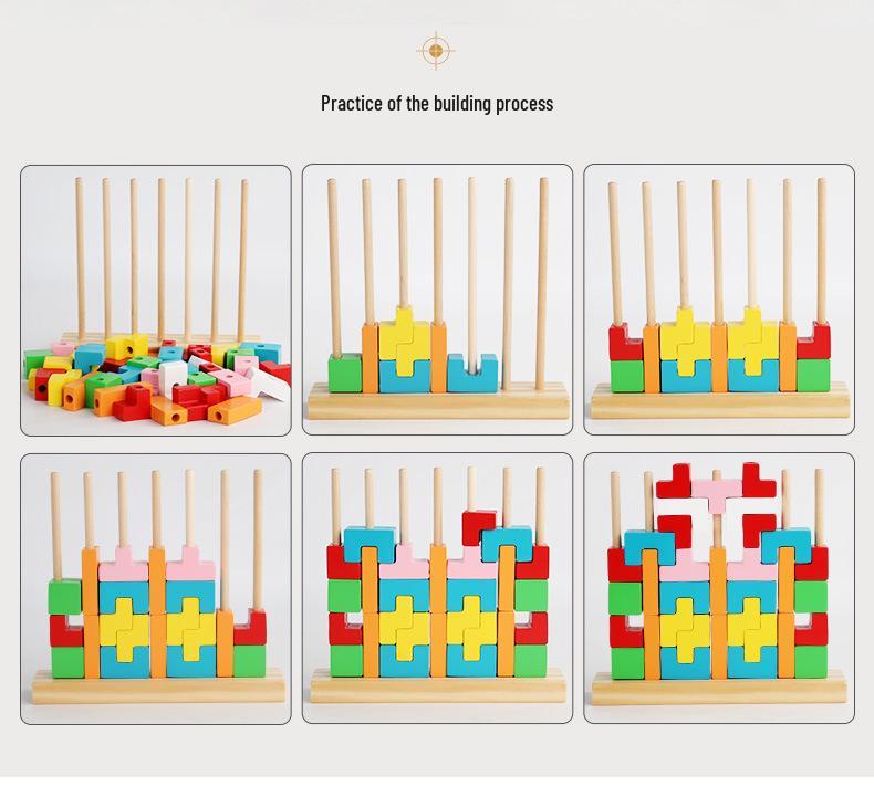 Tetris-Themed Wooden Blocks Puzzle for Kids – Brain Teaser & Color Recognition Toy