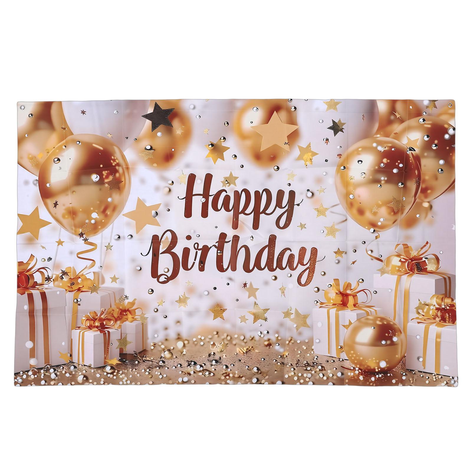 

Happy Birthday Backdrop Banner 39.3x59in Gold White Balloon Gift Star Pattern Birthday Party Background Decoration