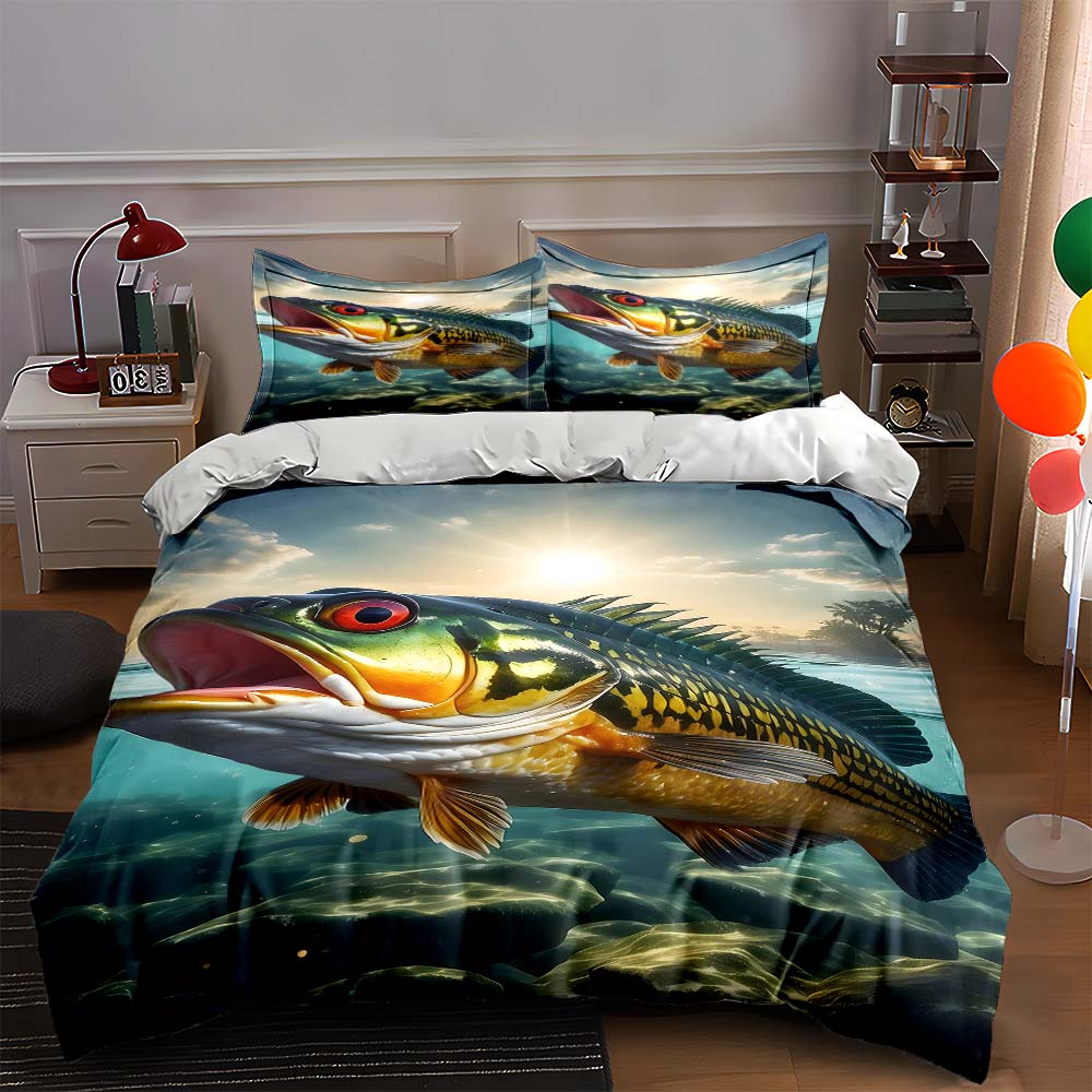 

Largemouth bass illustration Bedding Duvet cover sets Duvet covers Pillowcases gifts (1 * Duvet Cover 2 * Pillowcases, without duvet insert) 135x200cm