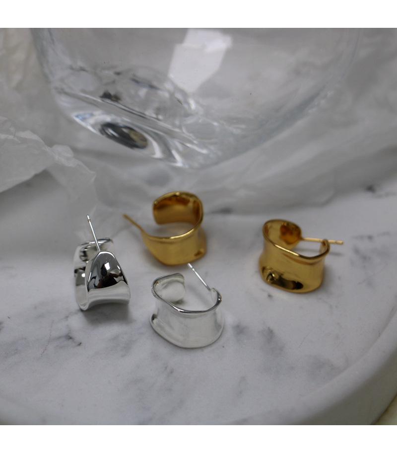 Gold-Plated Brass C-Shaped Minimalist Arc Earrings with 925 Silver Needles