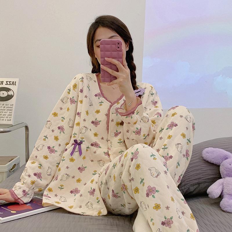 Air Cotton Maternity Pajama Set: Spring & Autumn Nursing and Postpartum Wear for Women