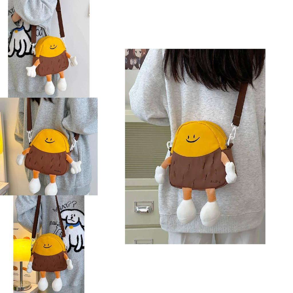Charming Japanese Style Plush Potato Cartoon Crossbody Bag For Kids With Fun Print
