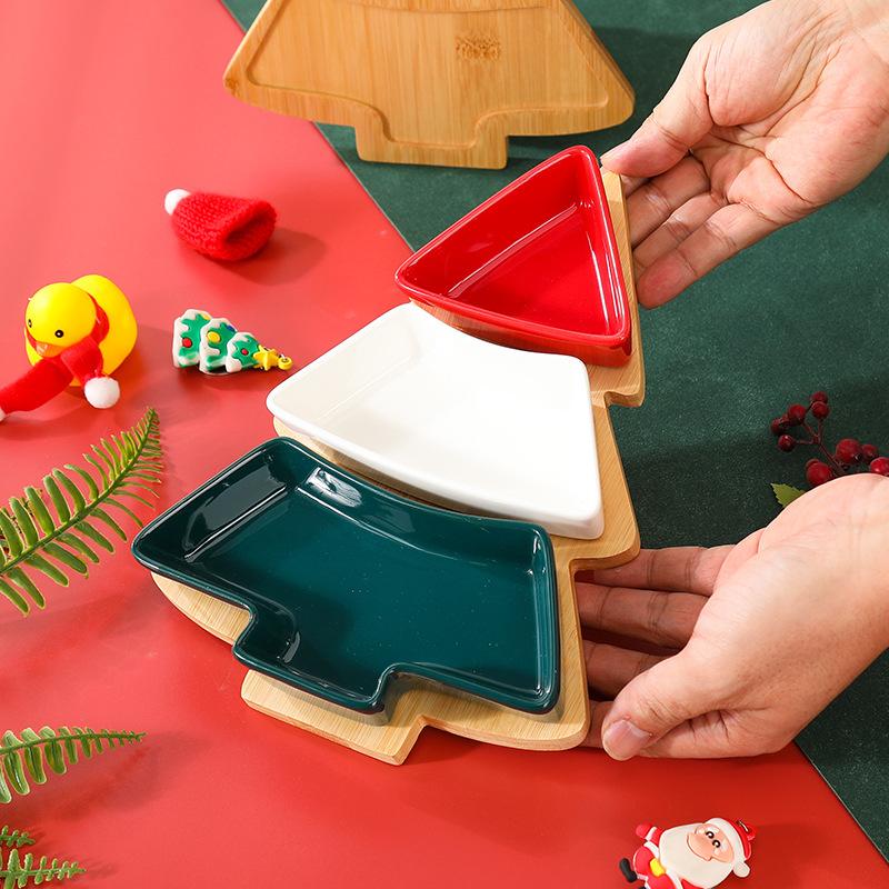 Nordic Ceramic Christmas Tree Snack Plate Creative Home Living Room With Tray Grid Snack Plate Snack Dried Fruit Platter