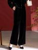 Silk Velvet High-Waist Wide-Leg Pants - Plus Size, Slimming, Mulberry Silk, Casual.